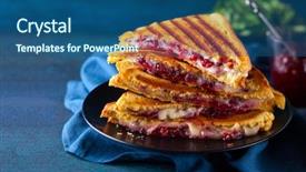  Presentation with cream cheese and fruit sandwich - Beautiful slide deck featuring grilled sandwiches with cheese ham backdrop and a ocean colored foreground