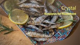  Presentation with food fish - Presentation theme featuring grilled-sardine-fish-tasty background and a  colored foreground
