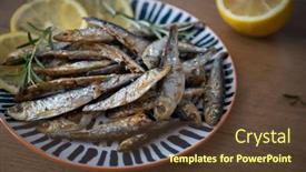  Presentation with food fish - Theme featuring grilled-sardine-fish-tasty background and a  colored foreground