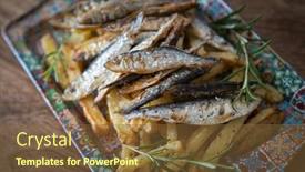 Presentation with food fish - Theme having grilled-sardine-fish-tasty background and a tawny brown colored foreground