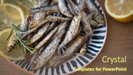  Presentation with food fish - Presentation theme with grilled-sardine-fish-tasty background and a tawny brown colored foreground
