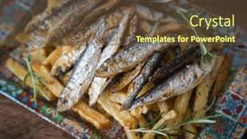  Presentation with food fish - PPT layouts having grilled-sardine-fish-tasty background and a tawny brown colored foreground