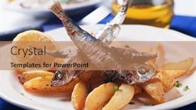  Presentation with grilled - Beautiful presentation design featuring grilled-sardine-fish-with-fried backdrop and a coral colored foreground