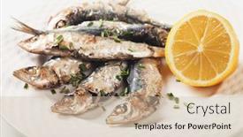  Presentation with grilled - Colorful slide deck enhanced with grilled-sardine-wish-served backdrop and a soft green colored foreground