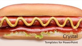  Presentation with sauces - Amazing presentation design having grilled sausage in a bun backdrop and a coral colored foreground