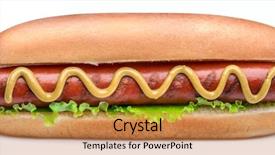  Presentation with grilled - Presentation design featuring grilled sausage in a bun background and a gold colored foreground