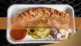  Presentation with grilled - PPT layouts enhanced with grilled-sausage-with-pickles background and a gold colored foreground