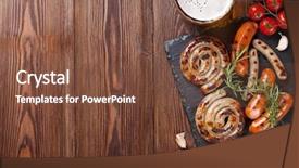  Presentation with empty of wood table top - Amazing slides having grilled sausages and beer mug backdrop and a tawny brown colored foreground