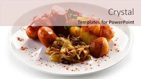  Presentation with sausages meatball - Audience pleasing slide set consisting of grilled-sausages-and-potatoes backdrop and a lemonade colored foreground