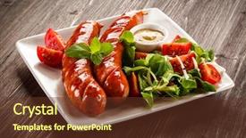  Presentation with grilled - Colorful presentation theme enhanced with grilled sausages and vegetables backdrop and a tawny brown colored foreground