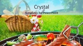  Presentation with grill - Colorful PPT theme enhanced with grilled sausages on grill und backdrop and a arctic colored foreground