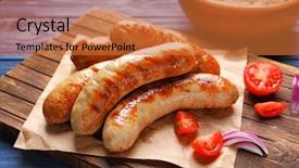  Presentation with sausages - Amazing slides having grilled sausages on wooden board backdrop and a red colored foreground