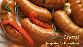  Presentation with garlic - Cool new presentation with grilled sausages served with garlic and pepper on plate backdrop and a tawny brown colored foreground