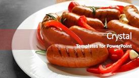  Presentation with garlic - Presentation having grilled sausages served with garlic background and a crimson colored foreground