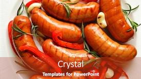  Presentation with garlic - Cool new presentation with grilled sausages served with garlic and pepper on plate backdrop and a crimson colored foreground