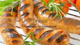  Presentation with grilling - Beautiful slide deck featuring grilled sausages served on a grilling grid backdrop and a gold colored foreground