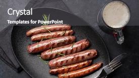  Presentation with alcohol - Amazing PPT layouts having grilled sausages with rosemary herbs backdrop and a dark gray colored foreground