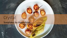 Presentation with thyme - Slides having grilled-scallops-with-leek background and a gold colored foreground