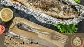  Presentation with fish at sea - Colorful slide deck enhanced with grilled-sea-bass-fish backdrop and a coral colored foreground