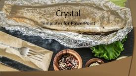  Presentation with grilled - Beautiful PPT layouts featuring grilled sea bass fish backdrop and a coral colored foreground