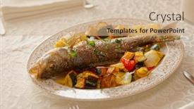  Presentation with grilled - Amazing theme having grilled-sea-bass-with-vegetables backdrop and a soft green colored foreground