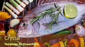  Presentation with fishes - Presentation design consisting of grilled-sea-fishes-with-vegetable background and a tawny brown colored foreground