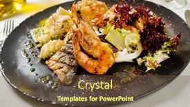  Presentation with seafoods - Presentation theme featuring grilled-seafoods-with-lemon background and a tawny brown colored foreground