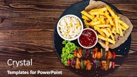  Presentation with french fries - Audience pleasing PPT layouts consisting of grilled-shashliks-and-french-fries backdrop and a tawny brown colored foreground
