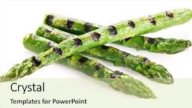  Presentation with grilled meats - Audience pleasing slide set consisting of grilled shoots of asparagus isolated backdrop and a soft green colored foreground