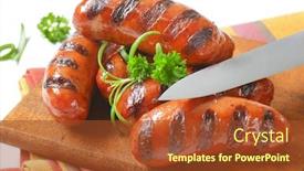  Presentation with sausages - Slides having grilled-short-sausages-on-wooden background and a tawny brown colored foreground
