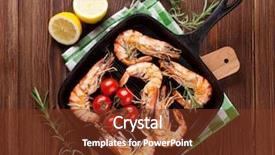  Presentation with frying - Amazing presentation theme having grilled shrimps on frying pan backdrop and a tawny brown colored foreground