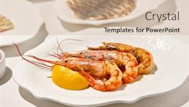  Presentation with shrimps - Presentation design featuring grilled-shrimps-on-light-background background and a soft green colored foreground
