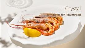  Presentation with shrimps - PPT theme with grilled-shrimps-on-light-background background and a lemonade colored foreground