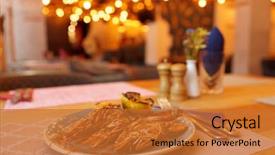  Presentation with manners at restaurant - Slide deck featuring grilled shrimps on restaurant table background and a red colored foreground