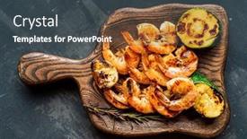  Presentation with shrimps - Presentation design enhanced with grilled-shrimps-with-herbs background and a dark gray colored foreground