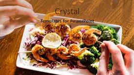  Presentation with shrimps - PPT theme consisting of grilled-shrimps-with-vegetables background and a red colored foreground