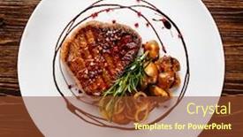  Presentation with steak - Colorful presentation design enhanced with grilled-sirloin-steak-and-vegetables backdrop and a tawny brown colored foreground