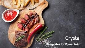  Presentation with cutting-board - Slide deck featuring grilled sliced beef steak background and a dark gray colored foreground