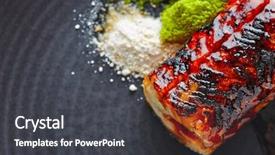  Presentation with green apple - PPT layouts featuring grilled smoked eel with green background and a dark gray colored foreground