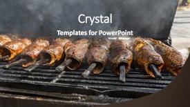  Presentation with thai food - Slides enhanced with grilled snakehead fish thai style background and a gray colored foreground