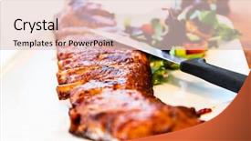  Presentation with hot sauce - Slide deck with grilled steak - grilled meat ribs background and a  colored foreground