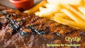  Presentation with hot sauce - PPT theme with grilled steak - grilled meat ribs background and a tawny brown colored foreground