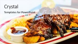  Presentation with hot sauce - Slides with grilled steak - grilled meat ribs background and a  colored foreground
