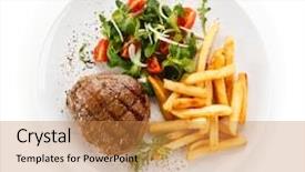  Presentation with free steak - Slide set consisting of grilled steak french fries background and a gold colored foreground