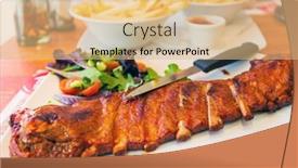  Presentation with hot sauce - Beautiful PPT theme featuring grilled-steak-grilled-meat-ribs backdrop and a coral colored foreground