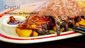  Presentation with hot sauce - Audience pleasing slide deck consisting of grilled-steak-grilled-meat-ribs backdrop and a coral colored foreground