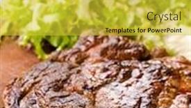  Presentation with hot sauce - Presentation design with grilled steak - grilled meat ribs on the plate with hot sauce background and a yellow colored foreground