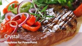  Presentation with steak - Audience pleasing PPT theme consisting of grilled steak meat with salad backdrop and a tawny brown colored foreground