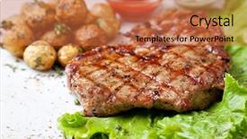  Presentation with white plate - PPT theme consisting of grilled-steak-on-a-white background and a red colored foreground
