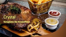  Presentation with free steak - Colorful presentation theme enhanced with grilled steak with french fries backdrop and a tawny brown colored foreground